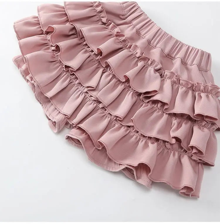 Summer Baby Girls Cake Skirts Solid Elastic Waist Children Girl Pleated Skirts High Quality Preppy Style Junior Girl Dance Skirt