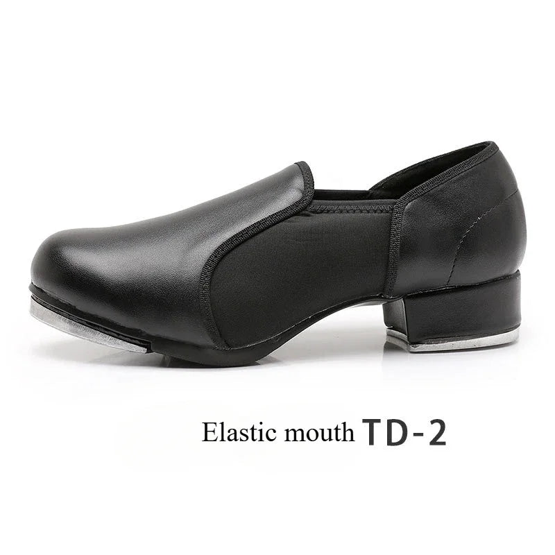 Unisex Elastic Opening Straight Sole Tap Dance Shoes Women Black Imitation Leather Sneakers Step Dance Shoes Children Large Size