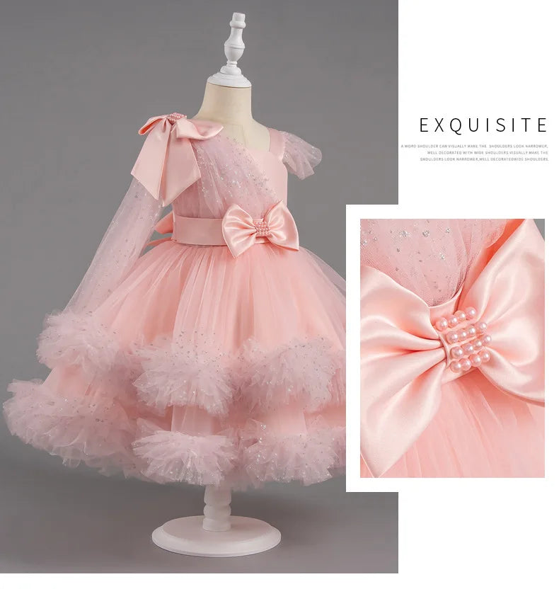 Fashion Solid Color Girl Princess Dress Lace Sleeveless Bow Dress for Girls Summer New Kids Girls Party Dresses 1-9 Years