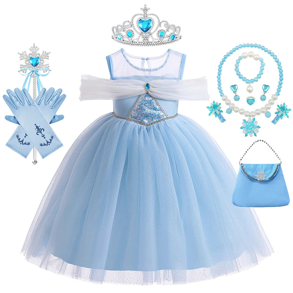 Elsa Summer Princess Dress Girls Cosplay Masquerade Party Vestidos Kids Birthday Clothes Children Carnival Halloween Gown