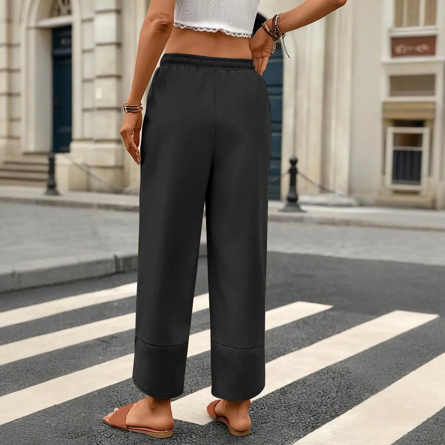 Women'S Fashion Loose Solid Color High Waist With Pockets Athletic Casual Pants Cargo Pants Women Pantalones De Mujer Hot