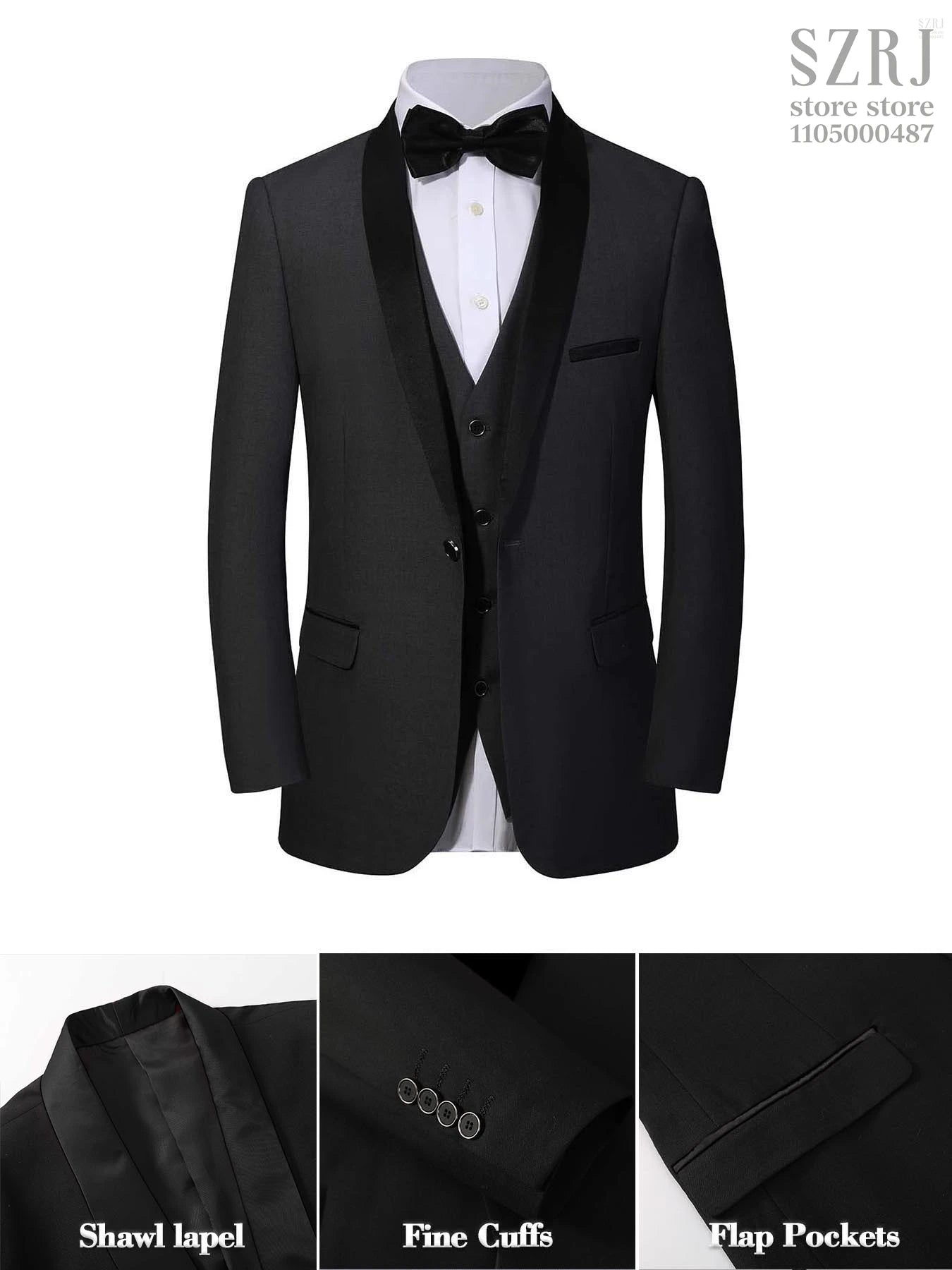 4-Piece Men's Suit: Jacket, Pants, Vest & Gold Tie. Fashionable, Concise, Multifunctional. For Business, Banquets, Weddings.