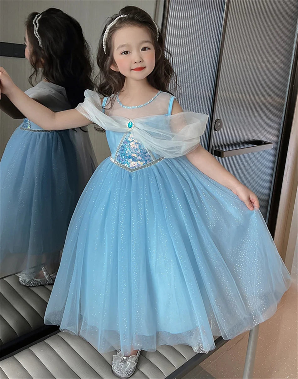 Elsa Summer Princess Dress Girls Cosplay Masquerade Party Vestidos Kids Birthday Clothes Children Carnival Halloween Gown