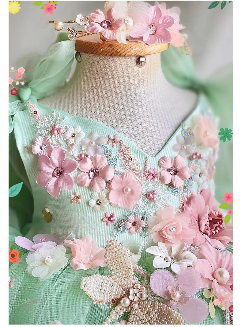 Luxurious and Elegant Flower Girl Princess Dress Mesh Formal Christmas Fluffy Dress Lolita Butterfly Girl Birthday Party Dress