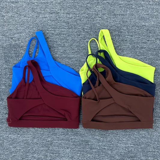 Women Shockproof Sport Bra Women's Beautiful Back Gym Sports Underwear Women Oblique Shoulder Straps Running Fitness Yoga Bra ﻿