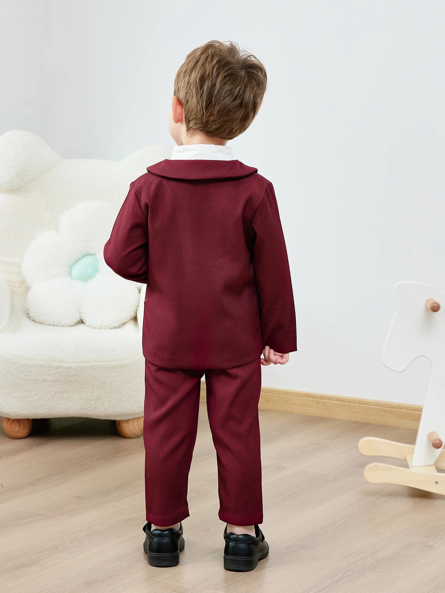 Toddler Boy Suit 5Pcs Formal Gentleman Outfits, Dress Shirt+Bowtie+Jacket+Suspender Pants Wedding Party Clothes Suits