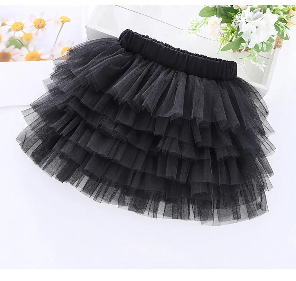Girls 6-Layer Tulle Skirt Layered Tutu Skirt with Elastic Waist for Casual Party Wear Childrens Fashion Kids Girl Summer Dress