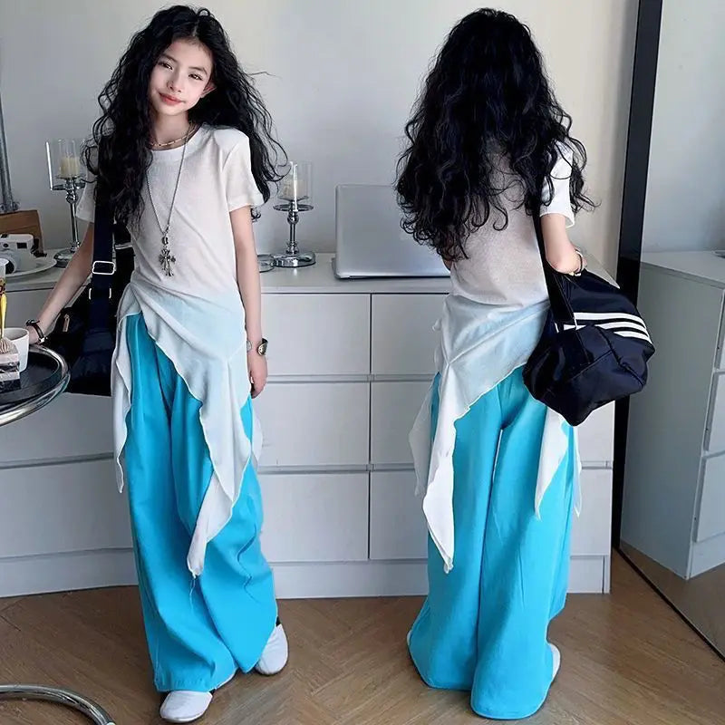 Child Girl Set Female Clothes 2025 Summer Kids Girls 8 10 Years Junior Top Bottom Clothing Sets Korean Children's Elementary 12