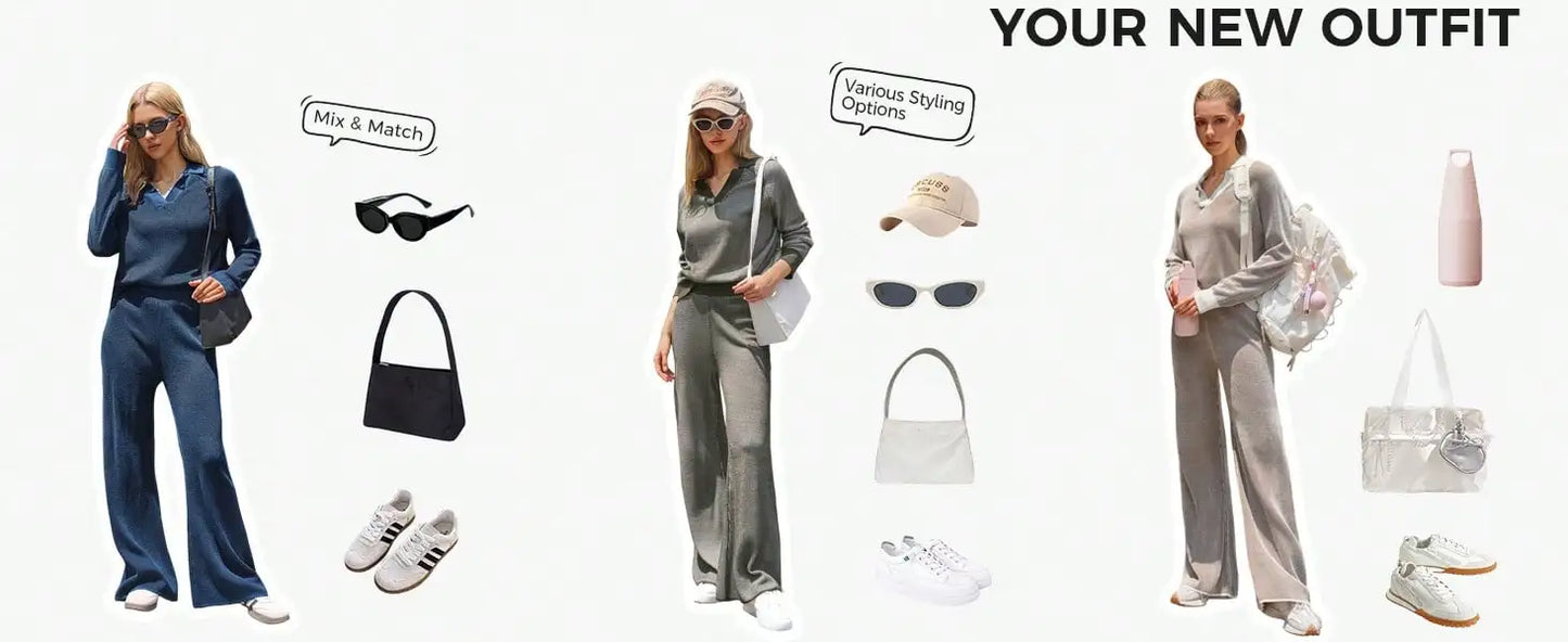 Fisoew Striped Knit Sweater 2 Piece Set | Fall Winter Oversized Loungewear Matching Outfit | Cozy Street Style Casual Tracksuit