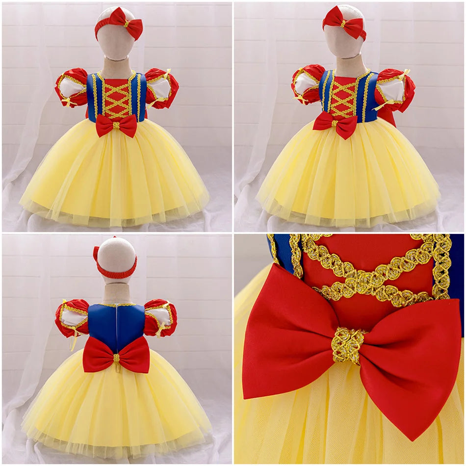 Snow White Rapunzel Sofia Purple Princess Dress Toddler Cosplay Halloween Carnival Party Mesh Gown Girls Birthday Bow Vestidos