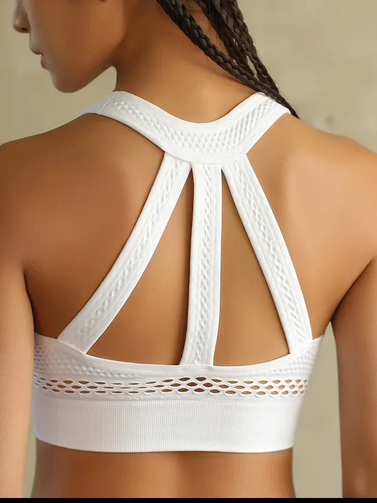 Workout Gym Bras Mesh Padded Sports Bra Hollow Out Top Women Seamless Breathable Backless Push Up Fitness Yoga Bras Crop Top