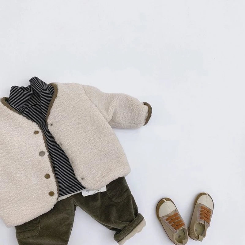 0-6 Years Children's Autumn Winter Warm Double-Side Wear Jacket Girls Fashion Plaid Plush Coat Boys Thicken Outerwear