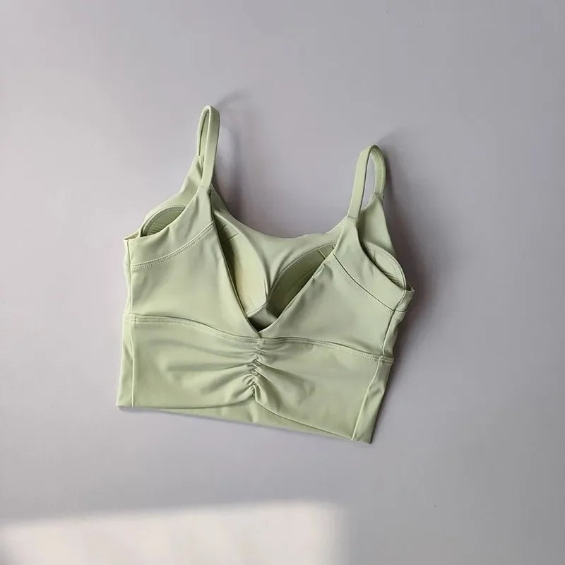 Fixed Pad Sports Bra for Women, Beautiful Back Gathering Yoga Bra, Quick-dry Breathable Running Training, Fitness Bra, Gym Top