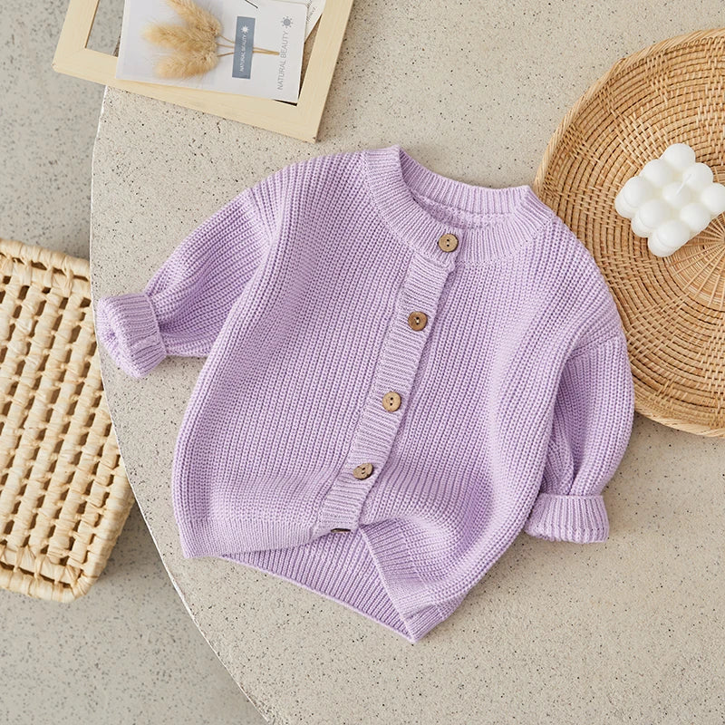 Suefunskry Baby Boys Girls Autumn Winter Knitted Sweater Long Sleeve Solid Color Single-breasted Knitwear Cardigan Jacket