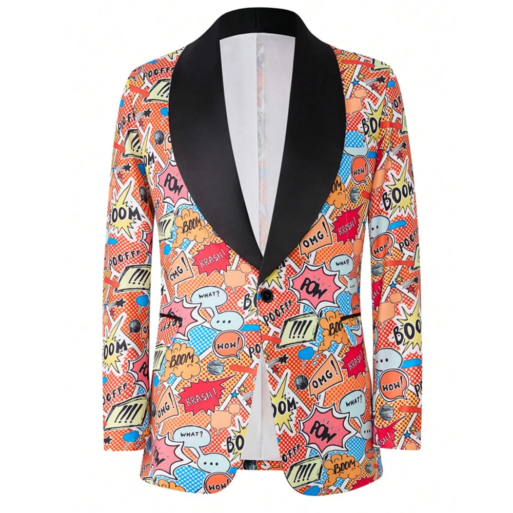 Men's patterned suit, lapel slim-fitting fashion jacket set for banquets and performances