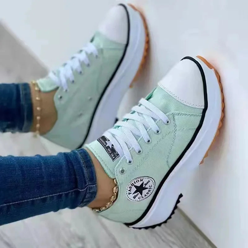 Spring New Low-Top Women's Canvas Shoes Thick Sole Plus Size Women's Shoes Comfortable Breathable Slip-On Casual Shoes