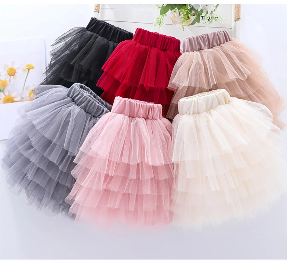 Girls 6-Layer Tulle Skirt Layered Tutu Skirt with Elastic Waist for Casual Party Wear Childrens Fashion Kids Girl Summer Dress
