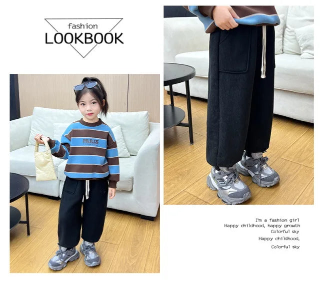 New Winter Thick Fleece Sweatpants for Girls Boys Casual Warm Sports Leisure Trousers Children 2-10 Years Autumn Wear