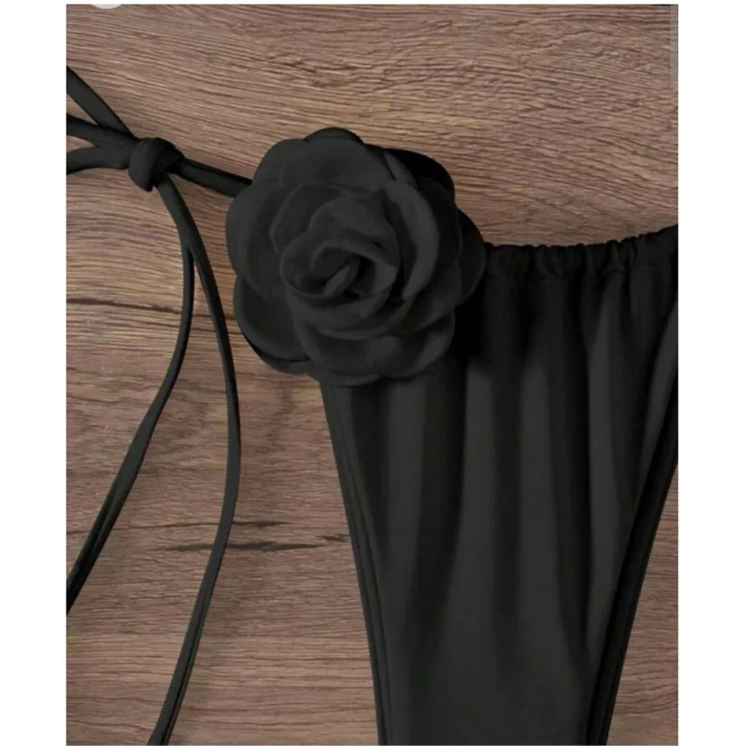 Sexy Flower Bandeau Swimwear Thong Bikini 2025 Women Lace-up Swimsuits Swimming Bathing Suit Brazilian Bikinis Set Mujer Biquini