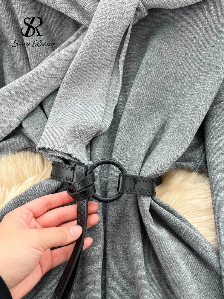 SINGREINY Autumn Sweatshirt Two Pieces Sets 2025 Feamle Scarf Neck Long Sleeves Hoodies+Elastic Long Pants Casual Homewear Suits