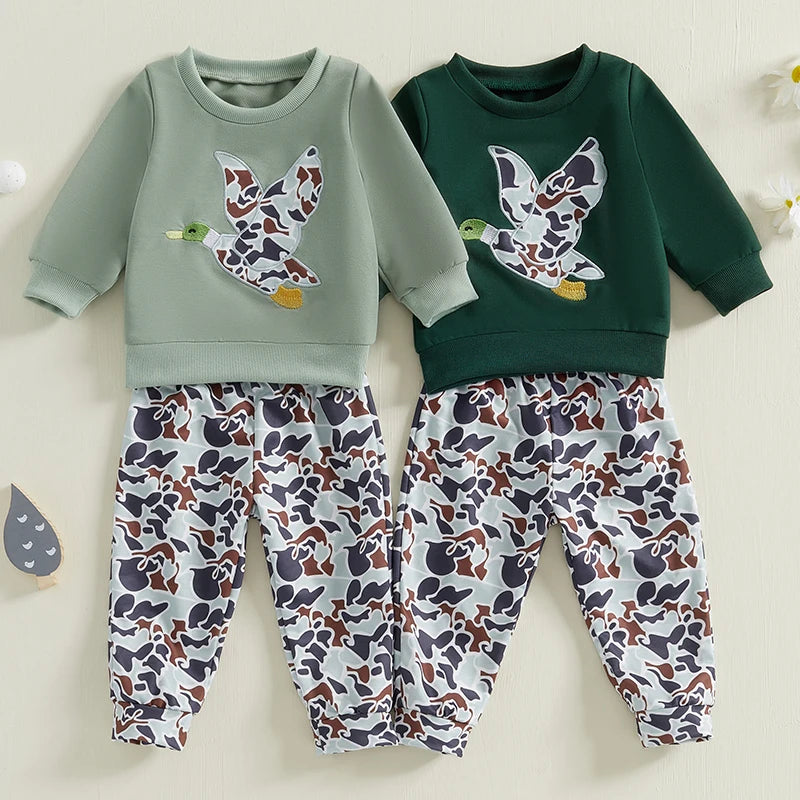 Toddler Winter 2PCS Clothing Sets Warm Fleece Hoodie Bear Print Pullover Elastic Waist Pants Outfit for Boys