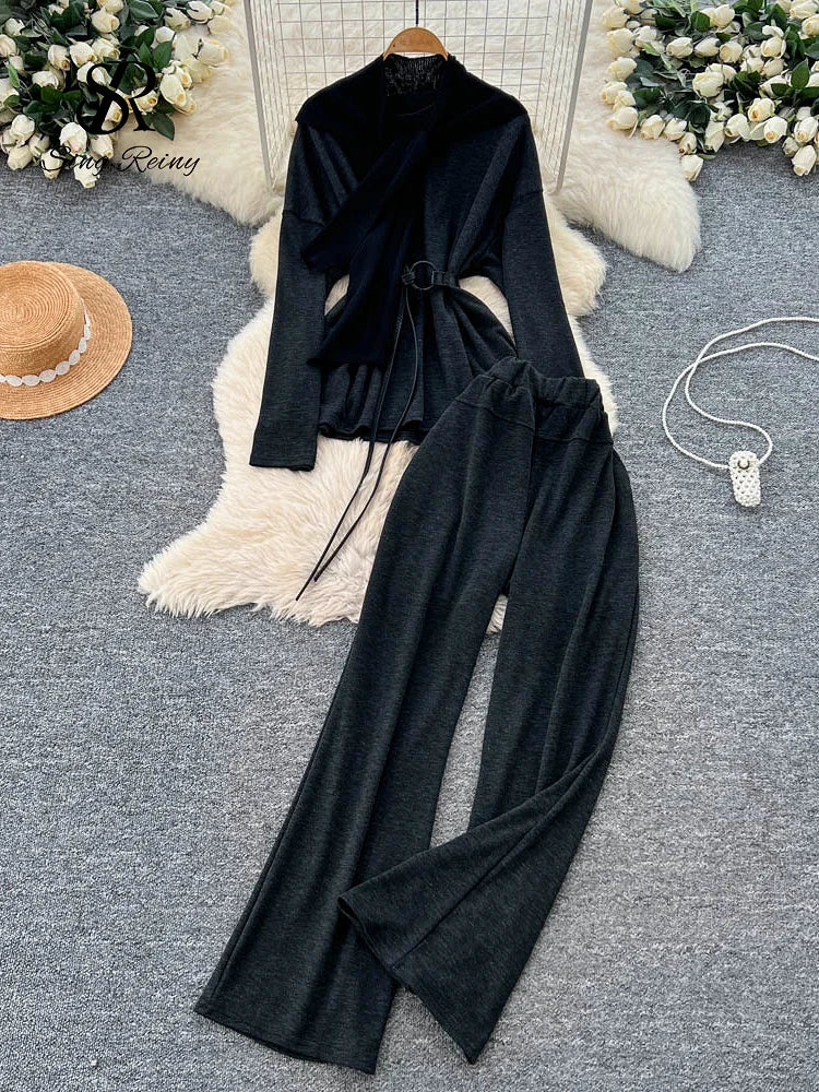 SINGREINY Autumn Sweatshirt Two Pieces Sets 2025 Feamle Scarf Neck Long Sleeves Hoodies+Elastic Long Pants Casual Homewear Suits