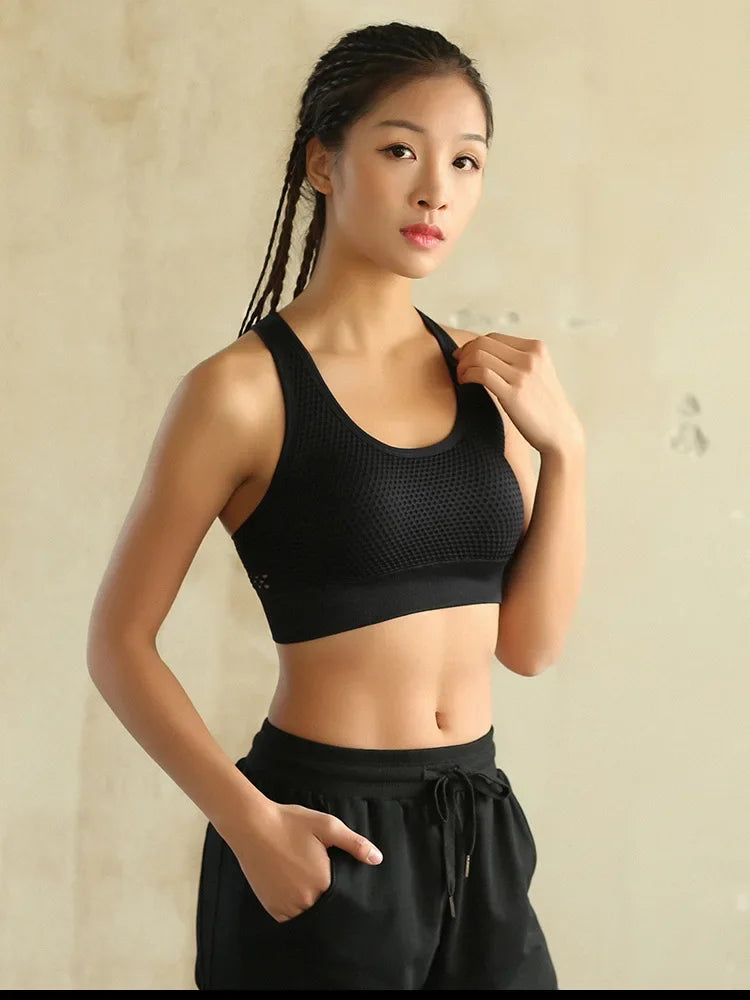 Workout Gym Bras Mesh Padded Sports Bra Hollow Out Top Women Seamless Breathable Backless Push Up Fitness Yoga Bras Crop Top