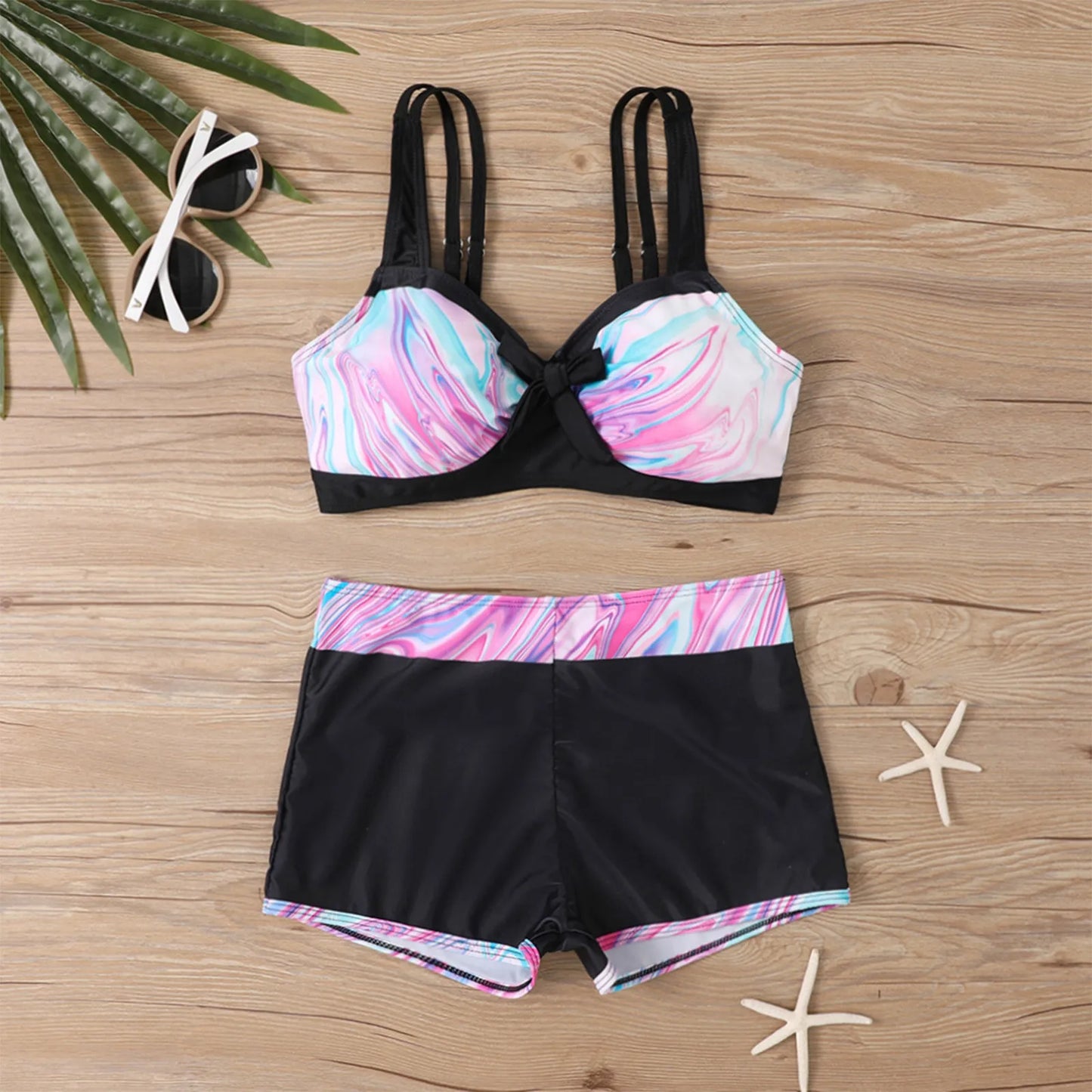 Womens Swimsuits Big Breast Elastic High Waisted Bikinis Sexy Push Up Two Pieces Bathing Suit Ladies Vintage Printed Biquinis