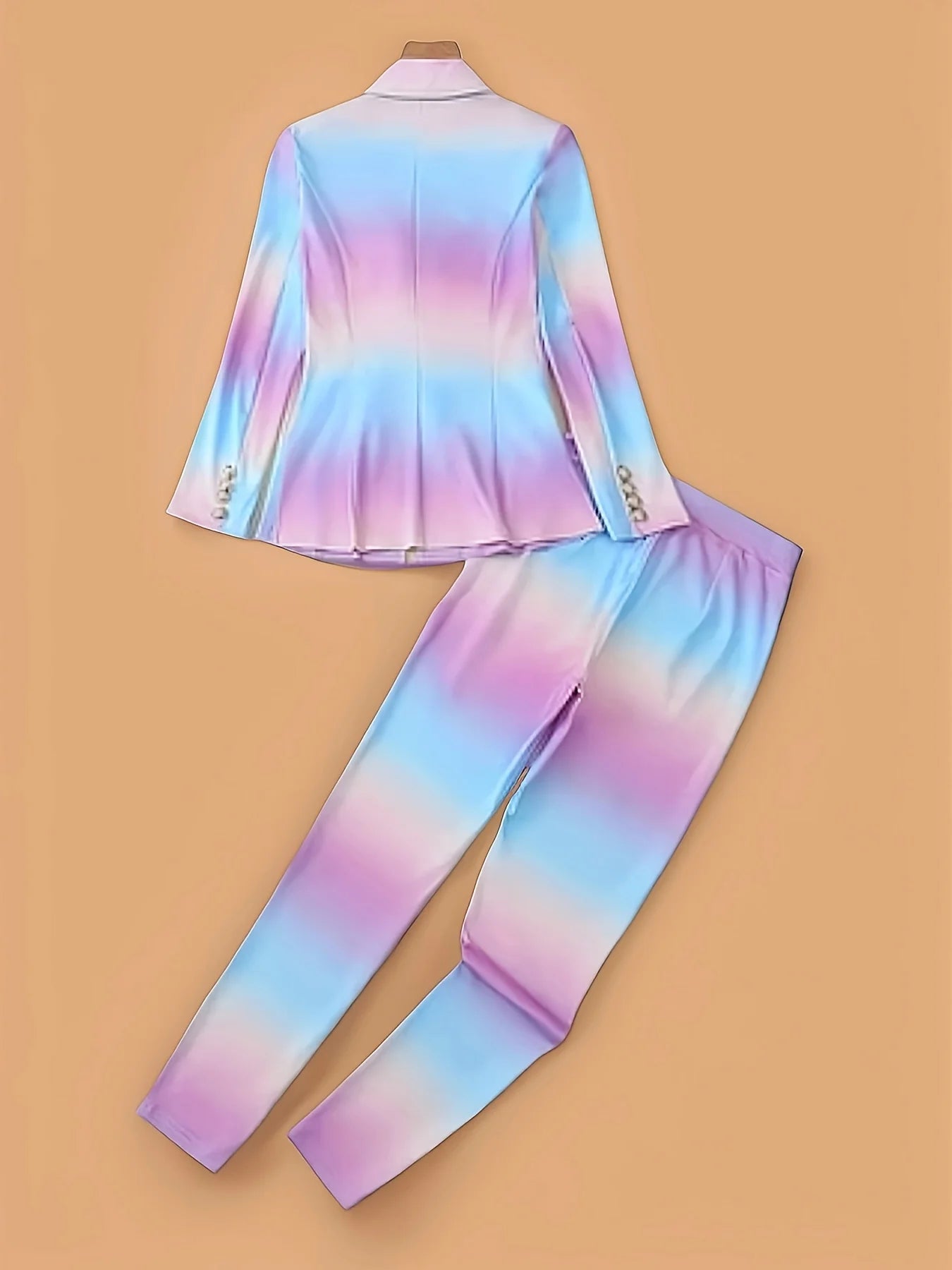 2025 gradient color elegant suit jacket set, double breasted lapel long sleeved suit jacket and pants clothing,