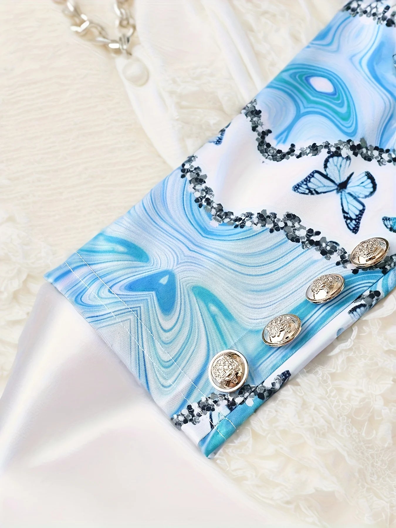 Ladies' elegant two-piece set, butterfly print long sleeved lapel double breasted suit jacket and solid color leggings clothing