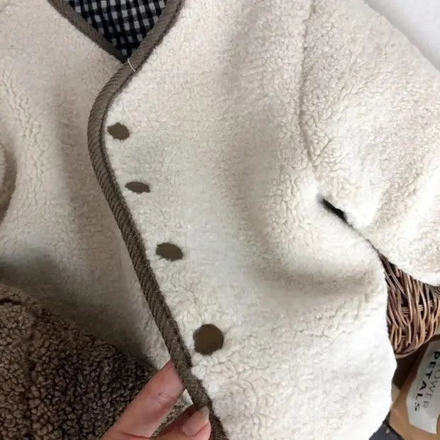 0-6 Years Children's Autumn Winter Warm Double-Side Wear Jacket Girls Fashion Plaid Plush Coat Boys Thicken Outerwear