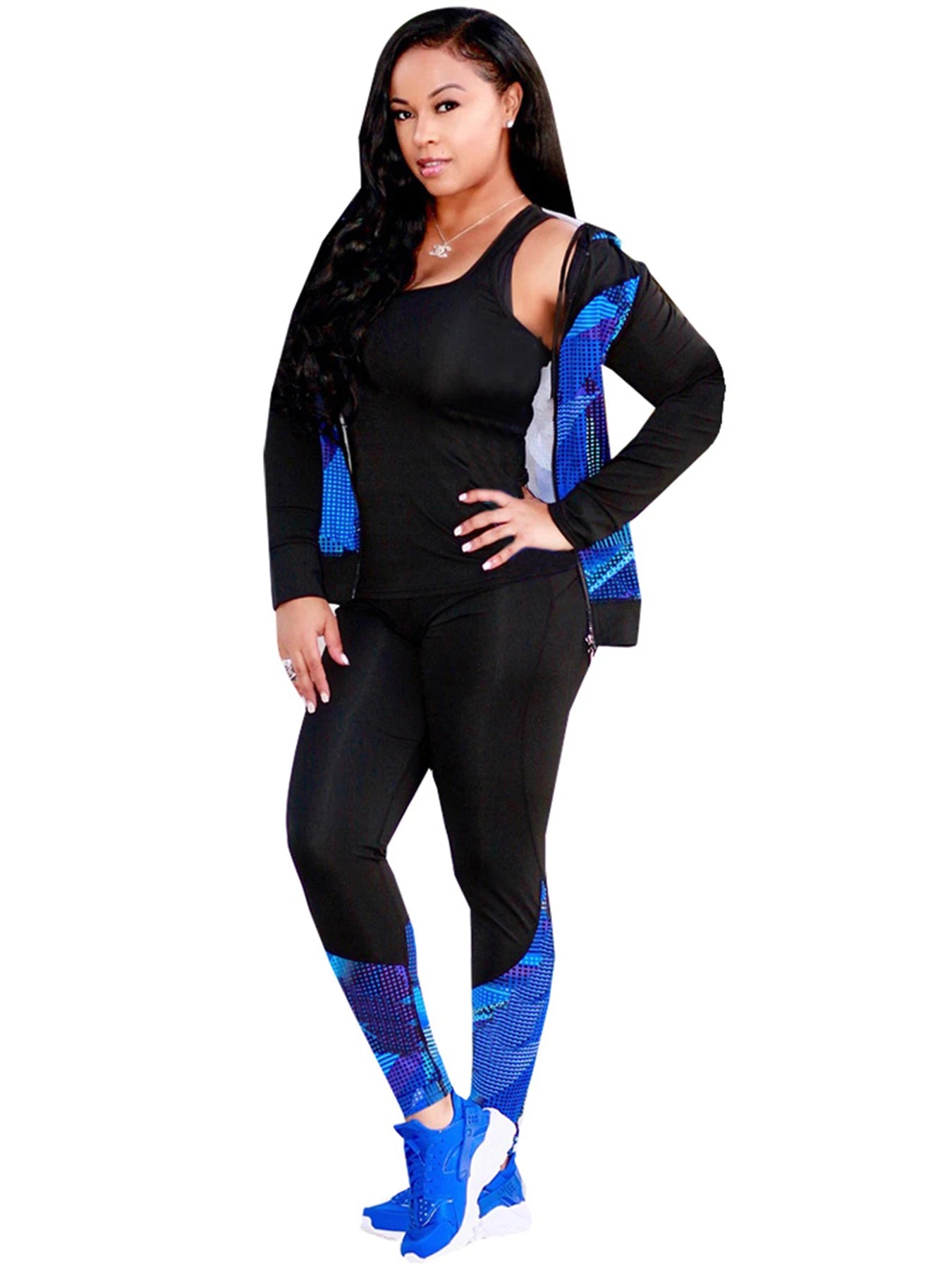 casual 2 piece outfit for women digital print long sleeve jacket and pants set