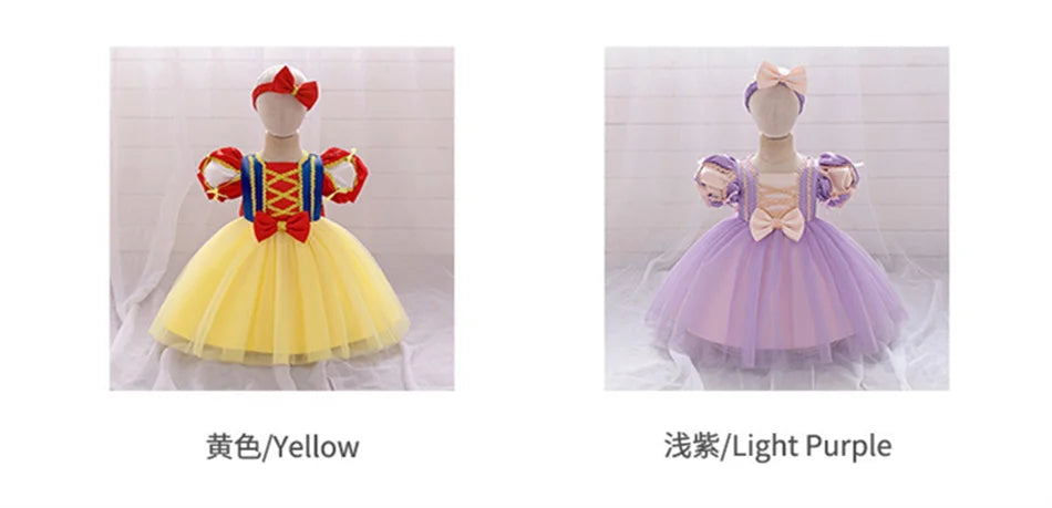 Snow White Rapunzel Sofia Purple Princess Dress Toddler Cosplay Halloween Carnival Party Mesh Gown Girls Birthday Bow Vestidos