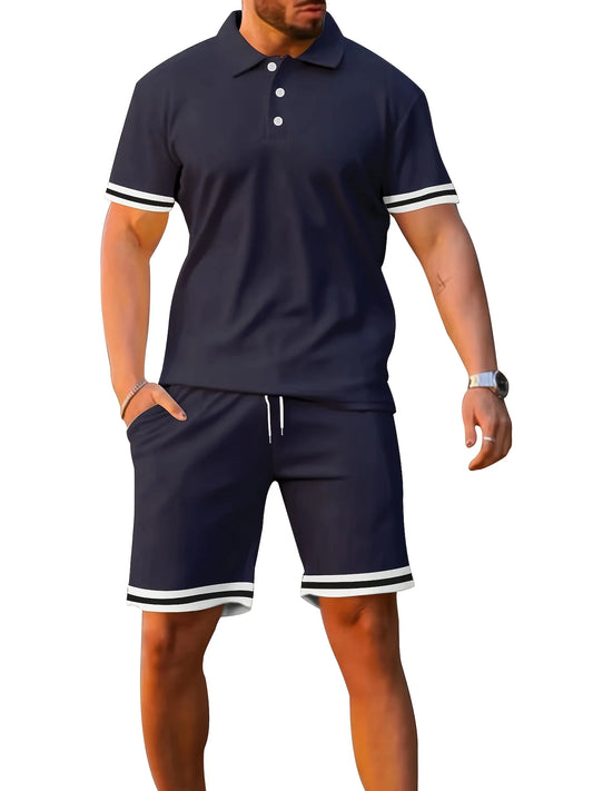 Men's Summer Short Sleeve Suit Polo Shirt Short Sleeve Shorts Athleisure Two-Piece Set Suitable For Everyday Travel