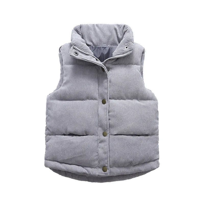 Autumn Winter Boys Girls Cotton Vest Jacket Solid Thick Corduroy Waistcoat For 2-10 Years Kids Birthday Present Child Outwear