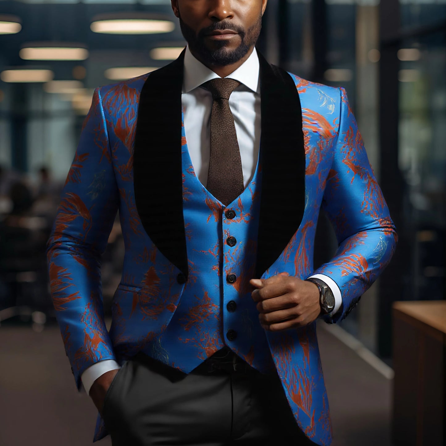 Men's three-piece regular-cut suit set, including a suit jacket, vest, and pants, suitable for wedding banquets and other formal