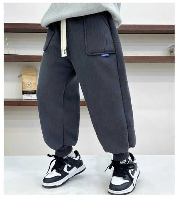 New Winter Thick Fleece Sweatpants for Girls Boys Casual Warm Sports Leisure Trousers Children 2-10 Years Autumn Wear