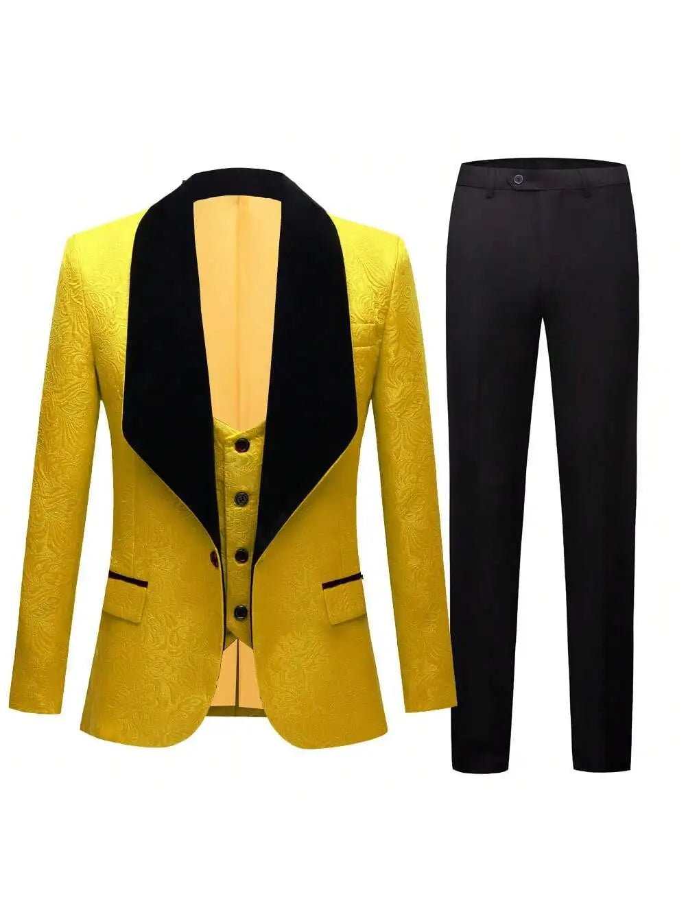 Mens 3 Piece Floral Tuxedo, Jacquard Slim Suit Set, Paisley Blazer Vest And Pants For Prom Wedding