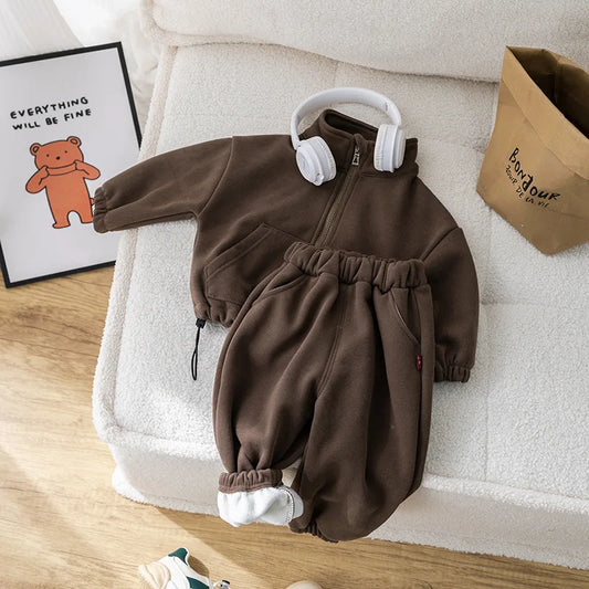 IYEAL Children's Baby Clothing Sets Winter Fleece Casual 2 PCS Kids Sets Sport Suit for Baby Girls Boys Clothes Coat+Pants 1-6 Y