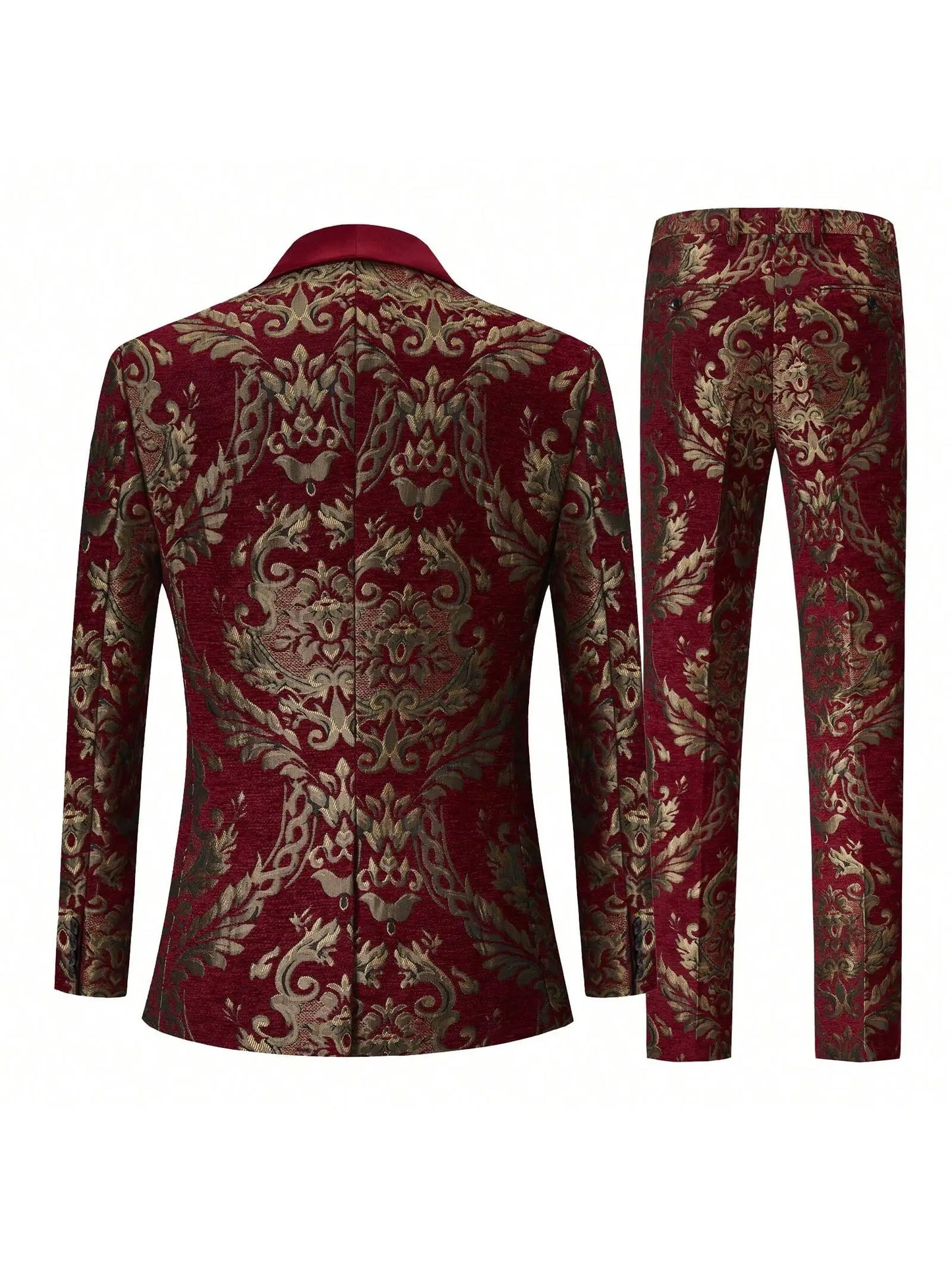 Mens Suit Jacquard Silm Fit 2-Piece Shawl Lapel Tuxedo Wedding Party Prom Suit Set