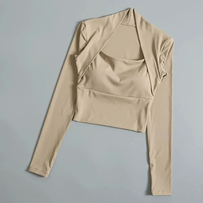 Fitness Chest Cushion Sports Top Women Long Sleeve Shirts Pra Speed Up Short Elegant Dance Yoga Clothes Small Waistband Gym