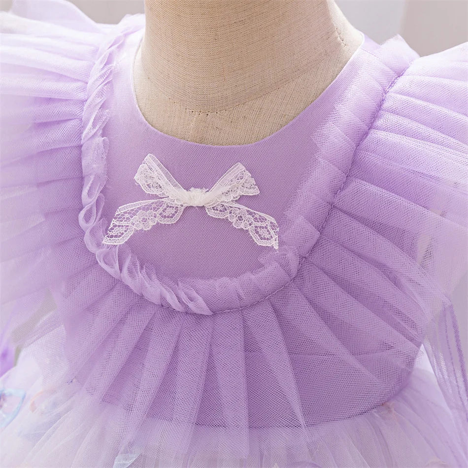 Snow White Rapunzel Sofia Purple Princess Dress Toddler Cosplay Halloween Carnival Party Mesh Gown Girls Birthday Bow Vestidos
