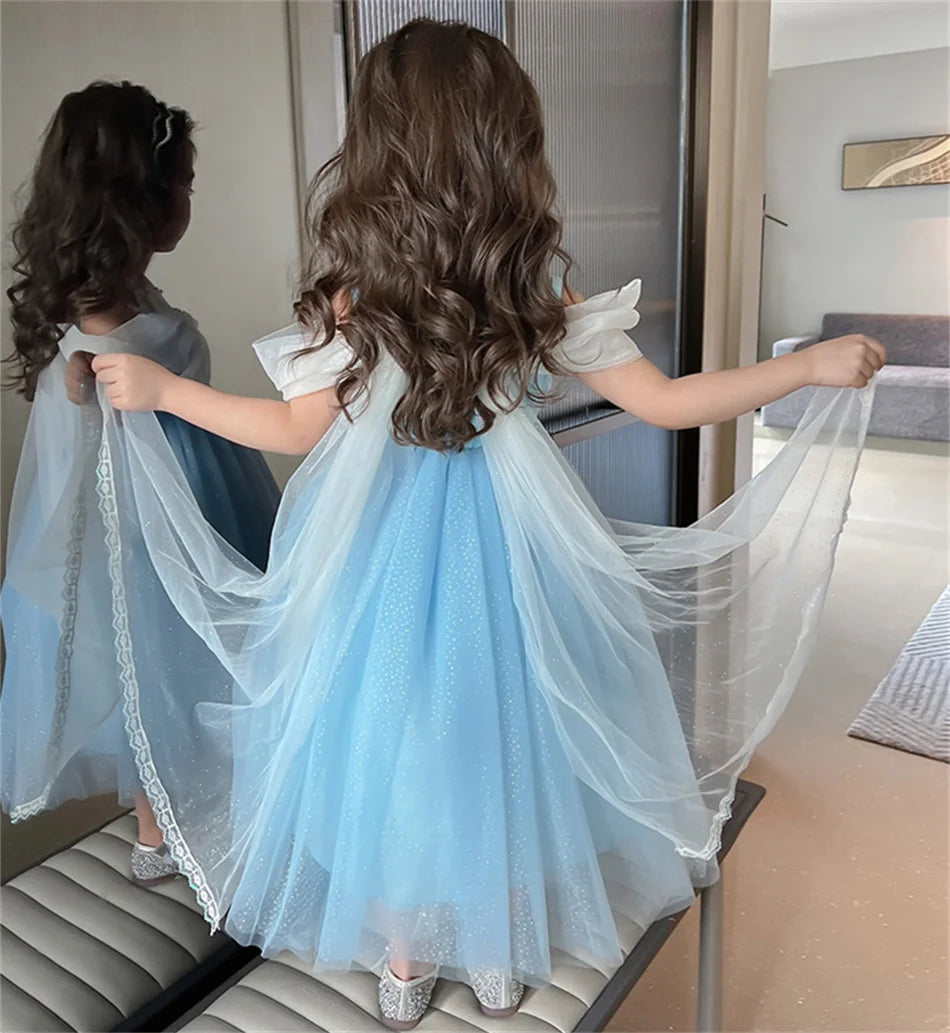 Elsa Summer Princess Dress Girls Cosplay Masquerade Party Vestidos Kids Birthday Clothes Children Carnival Halloween Gown