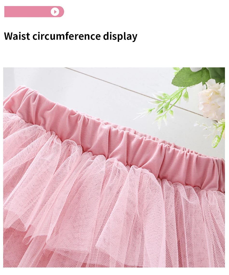 Girls 6-Layer Tulle Skirt Layered Tutu Skirt with Elastic Waist for Casual Party Wear Childrens Fashion Kids Girl Summer Dress