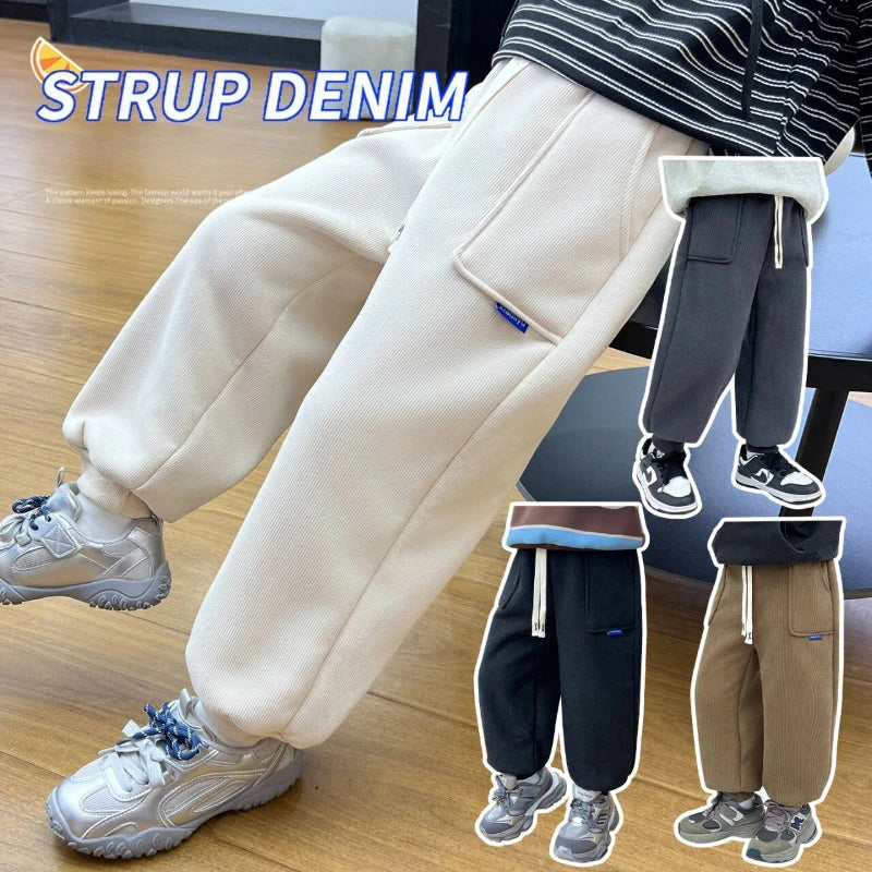 New Winter Thick Fleece Sweatpants for Girls Boys Casual Warm Sports Leisure Trousers Children 2-10 Years Autumn Wear