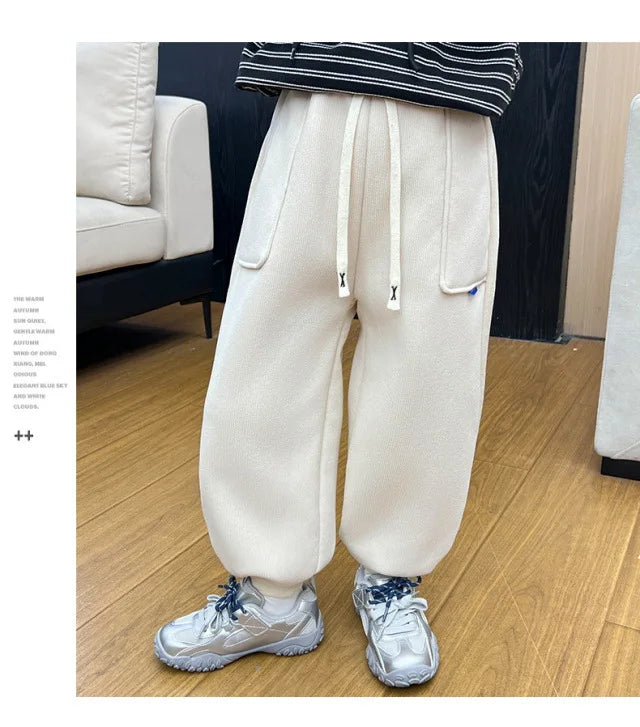New Winter Thick Fleece Sweatpants for Girls Boys Casual Warm Sports Leisure Trousers Children 2-10 Years Autumn Wear