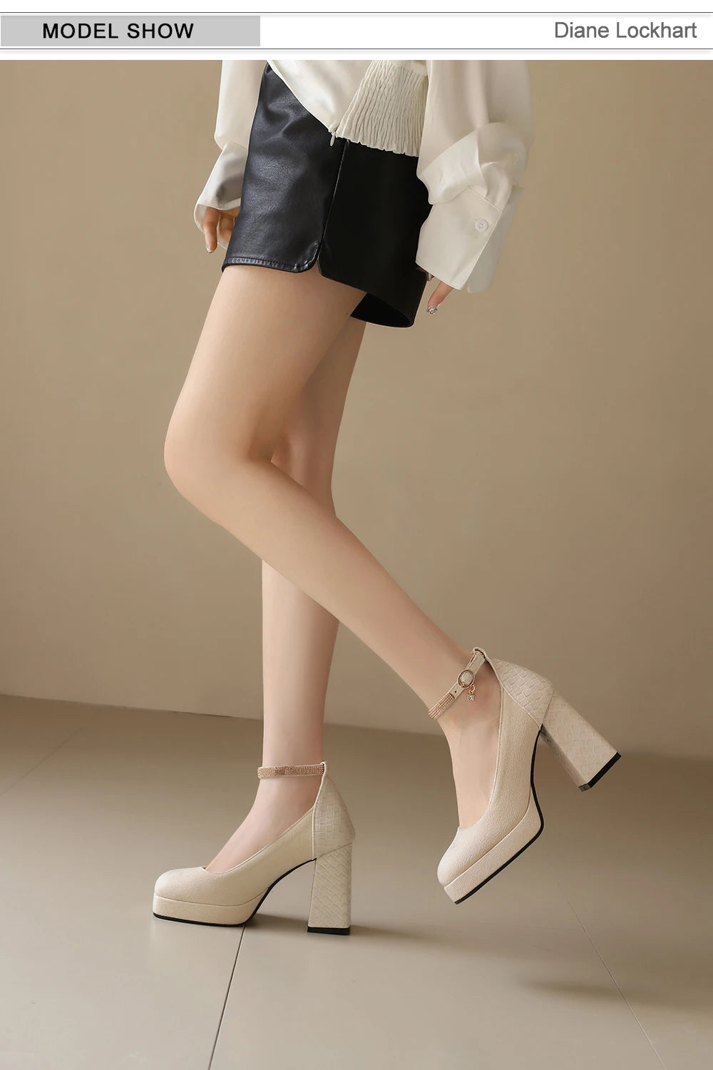 Punk Platform High Heels Women's  Ankle Strap Mary Janes Shoes Woman Luxury Green Beige block Heeled Party Shoes Chunky Pumps