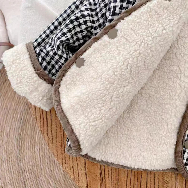 0-6 Years Children's Autumn Winter Warm Double-Side Wear Jacket Girls Fashion Plaid Plush Coat Boys Thicken Outerwear