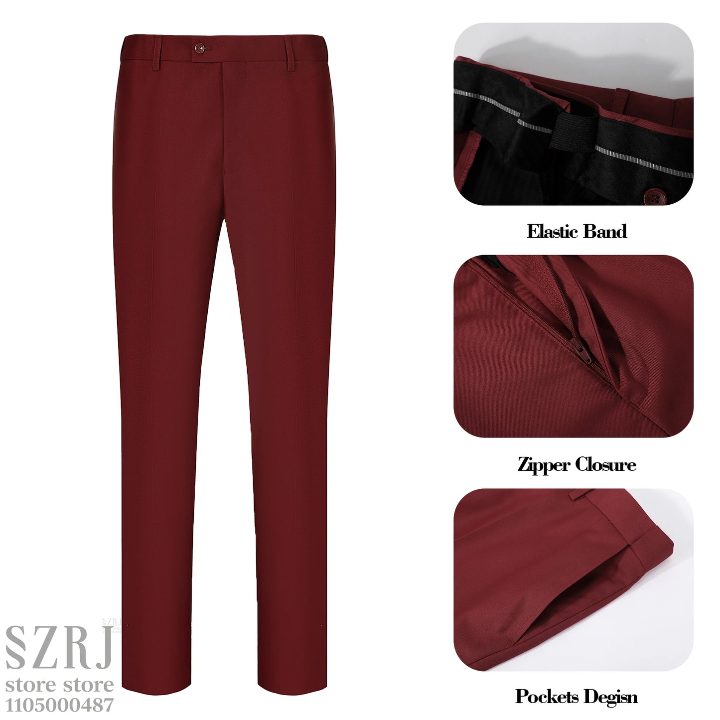 Men's 5-Piece Business Suit Set: Jacket+Vest+Pants+2 Bow Ties (Red+Blue).Premium, Tailored， For Parties, Weddings, Business.