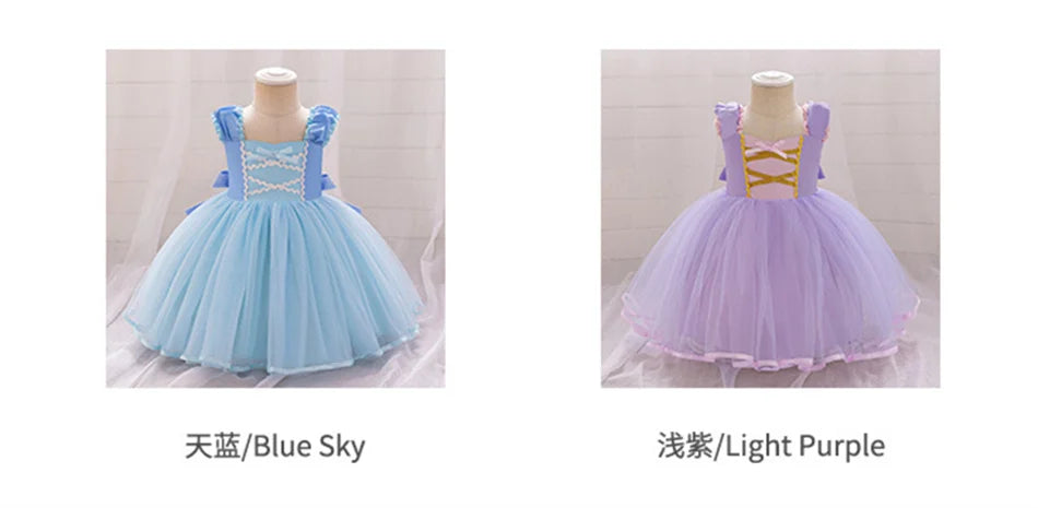 Snow White Rapunzel Sofia Purple Princess Dress Toddler Cosplay Halloween Carnival Party Mesh Gown Girls Birthday Bow Vestidos